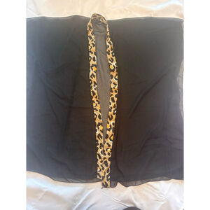 Sheer black kimono / open-front cover-up with leopard print trim